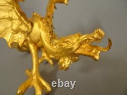 Beau dragon ancien en bronze doré. Statuette, statue, sculpture, XIX°