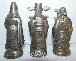 Bel trio d'anciennes statuettes tibétaines Bronze argenté Fin XIX / Début XX