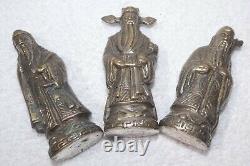 Bel trio d'anciennes statuettes tibétaines Bronze argenté Fin XIX / Début XX