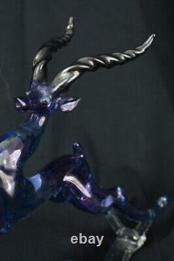 Belle Et Ancienne Sculpture Statue Antilope Verre Irisé Signée Vialas Glass