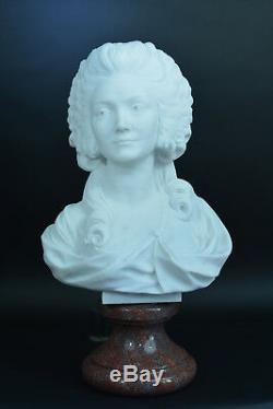 Belle Sculpture Ancienne en marbre Portait Louis XVI Marie Antoinette Courtisane