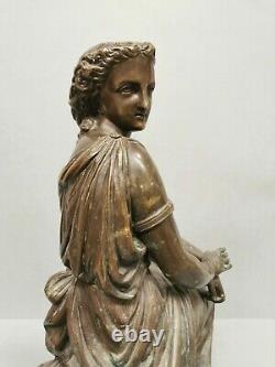 Belle Statue ancienne en Bronze, Femme à l antique. Pendule, horloge