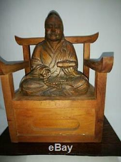 Bois Sculpture Statue de Bouddha Support Japonais Ancien Collection kg305