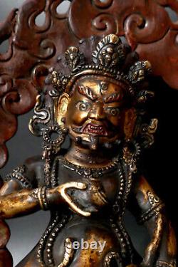 Bouddha Ancienne Sculpture Mahakala bronze polychrome Tibet Buddhism Buddha 28cm