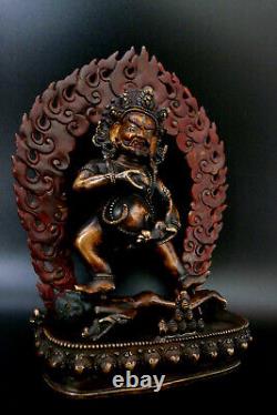 Bouddha Ancienne Sculpture Mahakala bronze polychrome Tibet Buddhism Buddha 28cm