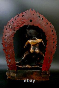 Bouddha Ancienne Sculpture Mahakala bronze polychrome Tibet Buddhism Buddha 28cm