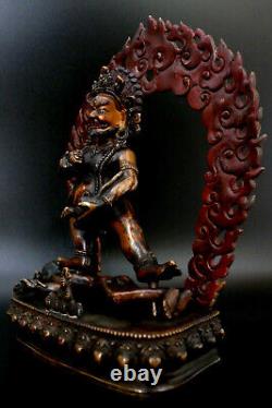 Bouddha Ancienne Sculpture Mahakala bronze polychrome Tibet Buddhism Buddha 28cm