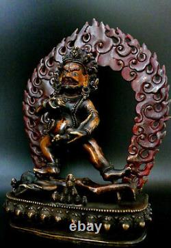 Bouddha Ancienne Sculpture Mahakala bronze polychrome Tibet Buddhism Buddha 28cm