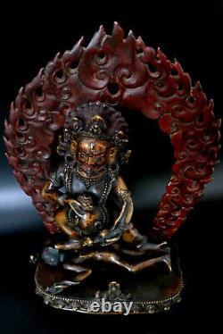 Bouddha Ancienne Sculpture Mahakala bronze polychrome Tibet Buddhism Buddha 28cm