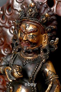 Bouddha Ancienne Sculpture Mahakala bronze polychrome Tibet Buddhism Buddha 28cm