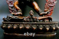 Bouddha Ancienne Sculpture Mahakala bronze polychrome Tibet Buddhism Buddha 28cm