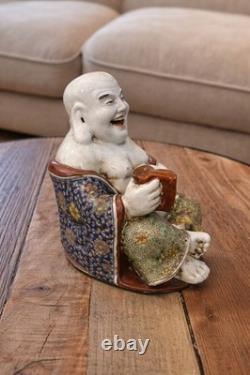 Bouddha Rieur Ancien Céramique Chine Feng Shui Statue 16 cm