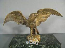 Bronze Aigle Ailes Déployées Ancienne Sculpture Statue Animalière Porte-montre