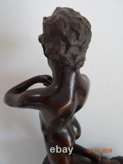 Bronze Ancien Enfant Au Poisson Signe Vincenzo Cinque (1852-1929)