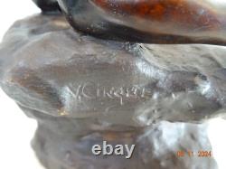 Bronze Ancien Enfant Au Poisson Signe Vincenzo Cinque (1852-1929)