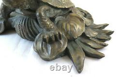 Bronze Ancienne Sculpture D'Une Tortue Petite Statue Antique Animal BM6