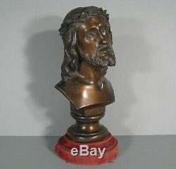 Bronze Ecce Homo Buste Christ A La Couronne Dépines Sculpture Ancienne Christ