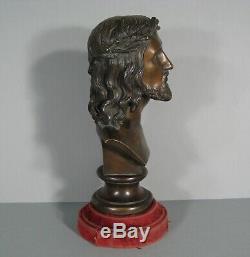 Bronze Ecce Homo Buste Christ A La Couronne Dépines Sculpture Ancienne Christ