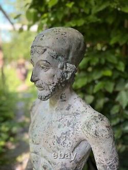 Bronze Homme Chair Mâle Sculpture Vert Ancien Statue Grec Guerrier Figurine