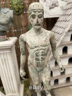 Bronze Homme Chair Mâle Sculpture Vert Ancien Statue Grec Guerrier Figurine