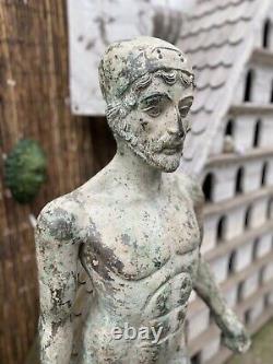 Bronze Homme Chair Mâle Sculpture Vert Ancien Statue Grec Guerrier Figurine