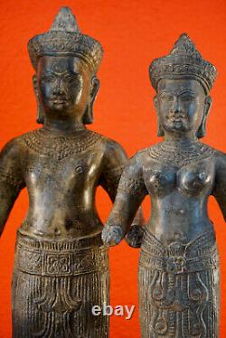 Bronze Statue De Khmer Roi Paire Cambodge Sculpture Métal Asiatique Asie Ancien
