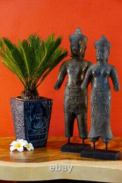 Bronze Statue De Khmer Roi Paire Cambodge Sculpture Métal Asiatique Asie Ancien