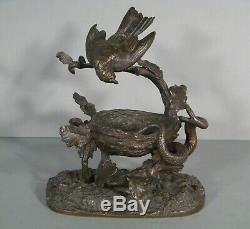 Bronze Susse Frères Ancienne Sculpture Animalière Oiseau Nid Attaque Serpent
