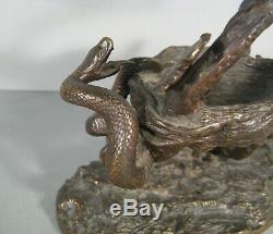 Bronze Susse Frères Ancienne Sculpture Animalière Oiseau Nid Attaque Serpent