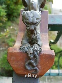 Bronze ancien Felin leopard fauve Chimere Au Serpent
