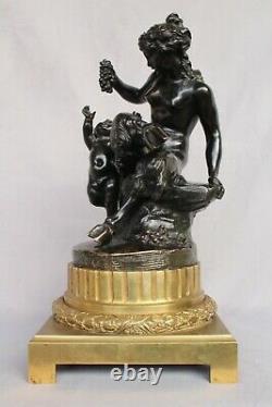 Bronze ancien Signé Clodion Bacchante Et Son Amour Empire Louis XVI Bronze Doré