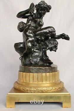 Bronze ancien Signé Clodion Bacchante Et Son Amour Empire Louis XVI Bronze Doré