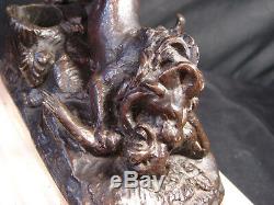 Bronze animalier ancien XIXéme sur marbre singe aux prises avec lion encrier