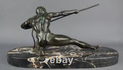 Bronze art déco LE TIREUR A LA CORDE signé E BLOCHET 1930 FONTE ANCIENNE marin