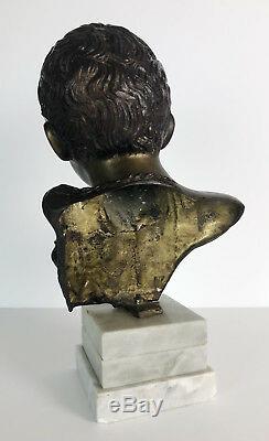 Buste Ancien En Bronze D'un Jeune Homme Signé Giovanni Martino (1870-1935)