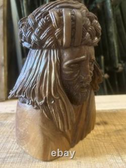 Buste Art Populaire Bois Sculpté Ancien Statue Statuette Sculpture Primitif