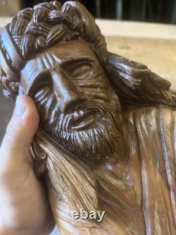 Buste Art Populaire Bois Sculpté Ancien Statue Statuette Sculpture Primitif