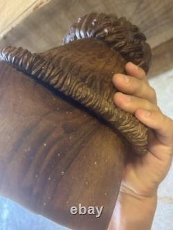 Buste Art Populaire Bois Sculpté Ancien Statue Statuette Sculpture Primitif