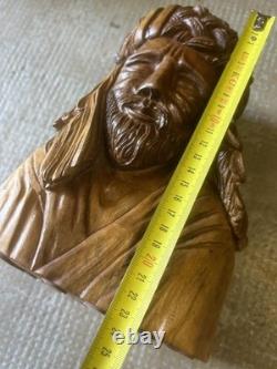 Buste Art Populaire Bois Sculpté Ancien Statue Statuette Sculpture Primitif