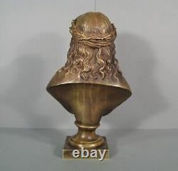 Buste Christ A La Couronne D'épines Sculpture Bronze Ancien Signé Bulio