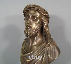 Buste Christ A La Couronne D'épines Sculpture Bronze Ancien Signé Bulio
