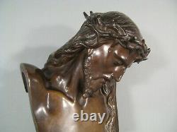 Buste Christ Sculpture Bronze Ancien Signé Clesinger Fonte Barbedienne