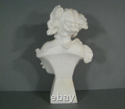 Buste Femme-fleur Amoureuse Sculpture Ancienne Albtre Art Nouveau Signée Pugi