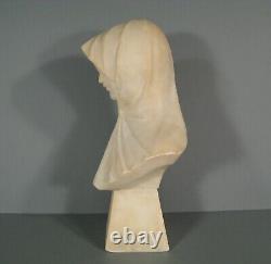 Buste Jeune Femme Au Voile Sculpture Ancienne Portrait Statue Albtre Signé Pugi