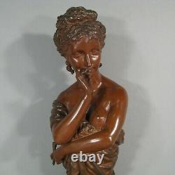 Buste Jeune Femme Coquine Sein Nu Éventail Sculpture Bronze Ancien Signé Truffot