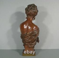 Buste Jeune Femme Coquine Sein Nu Éventail Sculpture Bronze Ancien Signé Truffot
