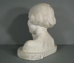 Buste Jeune Fille A La Balle Sculpture Ancienne Pltre Signé Salque