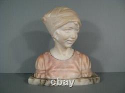 Buste Jeune Fille Au Turban Sculpture Ancienne Art Deco Marbre Style Pugi
