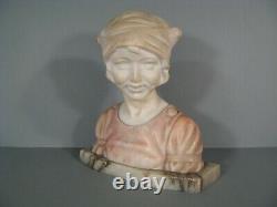 Buste Jeune Fille Au Turban Sculpture Ancienne Art Deco Marbre Style Pugi