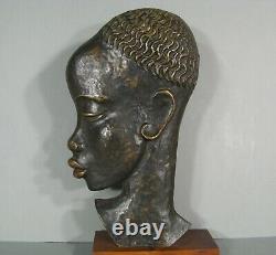 Buste Profil Femme Africaine Sculpture Ancienne Bronze Style Karl Hagenauer